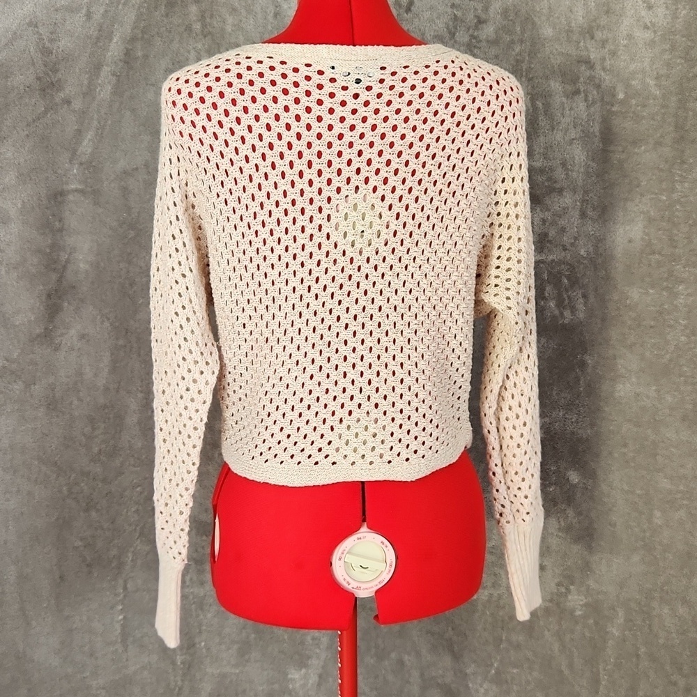 Express XS Cream Metallic Open Knit Sweater Long Sleeve Crochet Pullover - Picture 2 of 10